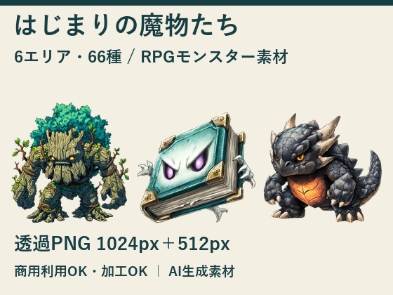 はじまりの魔物たち|6エリア・モンスター66種・透過PNG素材集