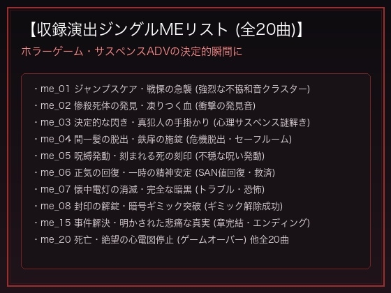 現代ホラー・心理サスペンス 劇伴BGM30曲+演出ジングル20種|廃病院・潜入・逃走・怪奇ミステリー/OGGループタグ対応