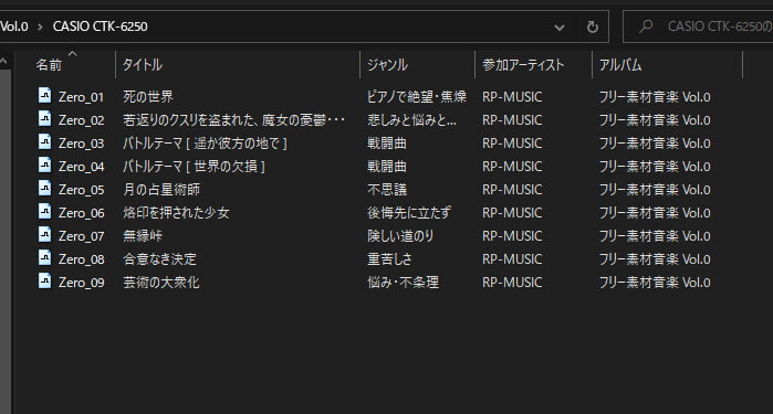 フリー素材音楽 Vol.0 (カシオ CTK-6250)(商品番号:RJ290550)