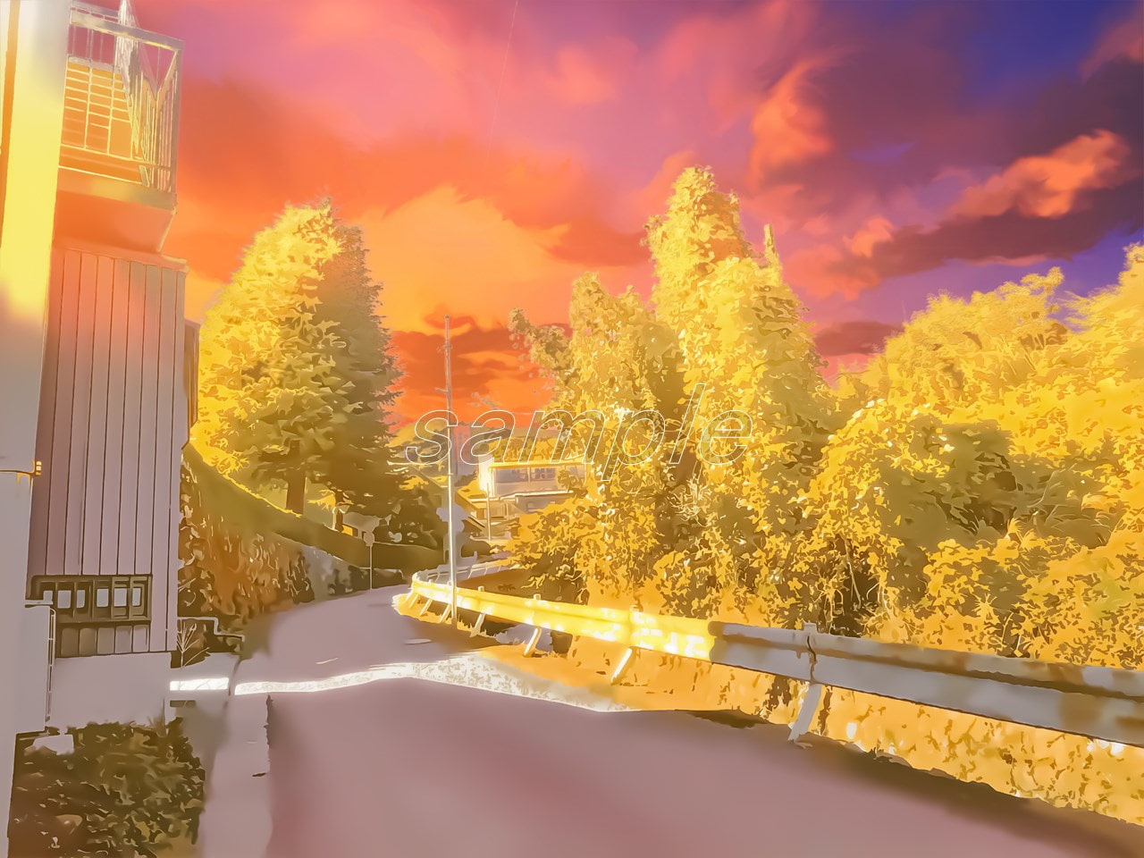 田舎道3【背景素材_夕方差分+空くり抜きセット】