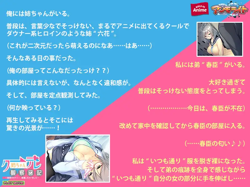 クーデレ姉ちゃん観察日記 ～秘密のオナニー、盗撮しちゃいました～ PLAY MOVIE