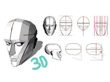 3D reference model head with lines and moving eyes [Golden Asphodel]