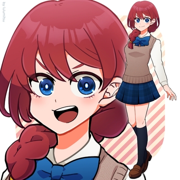 【キャラクター立ち絵】赤髪三つ編みおさげの青目女子学生【差分10種】 [4-TRUMP]