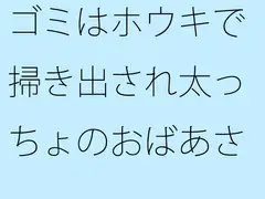 ゴミはホウキで掃き出され太っちょのおばあさんに