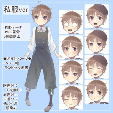 森ガール風ショタ園児私服の全身立ち絵(ベレー帽等オマケパーツ付き) [薄型カレーテレビ(男キャラ→がるまに)]