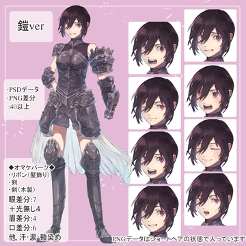 ファンタジー女黒騎士 鎧の全身立ち絵(剣2種類のオマケパーツ付き) [薄型カレーテレビ(男キャラ→がるまに)]