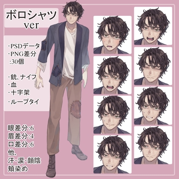 裏切り者のおじさんボロシャツ(放浪者)の全身立ち絵(武器・眼鏡等のオマケパーツ付き) [薄型カレーテレビ(男キャラ→がるまに)]