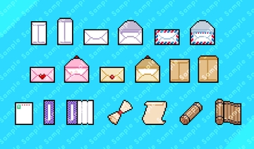 【ドット絵素材】手紙、ハガキ、巻物 [ぬいたろ～の素材屋さん]