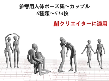 AIクリエイターに適用～参考用人体ポーズ集～カップル～6種類～514枚 [P Pose]