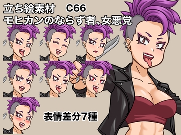 立ち絵素材、モヒカンのならず者、女悪党、C66 [ケイジェイ製作所]