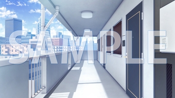 【背景素材】マンション 廊下(1385_bg02)【時間差分あり】 [XERO]