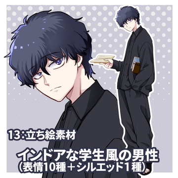 立ち絵素材 インドアな学生風の男性(表情10種類+1) [kei02工房]