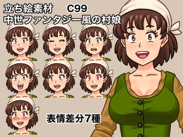 立ち絵素材、中世ファンタジー風の村娘、C99 [ケイジェイ製作所]