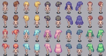 【ドット絵素材】8方向 歩行グラ 髪型10種類 [ぶちドット制作所]