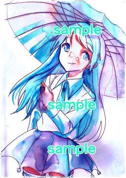 梅雨の中あなたを見つめる女の子 高解像度データ 印刷OK [甘いひと時]