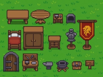 トップダウンRPG用 2Dドット絵家具アセットパック [Sasunia Game Studio]