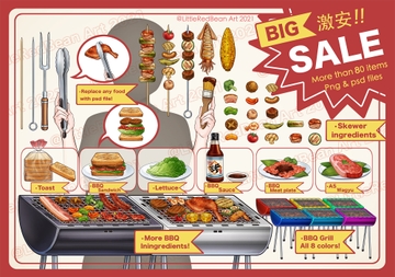 烤肉組合 | 焼肉セット | BBQ Set | Vtuber assets | Live2D 素材 [LittleRedBeanArt]