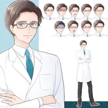 【商用利用一部可】成人男性 栗色の髪(白衣) [アルファsubu]