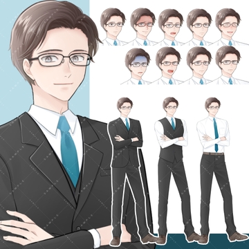 【商用利用一部可】成人男性 栗色の髪(スーツセット) [アルファsubu]