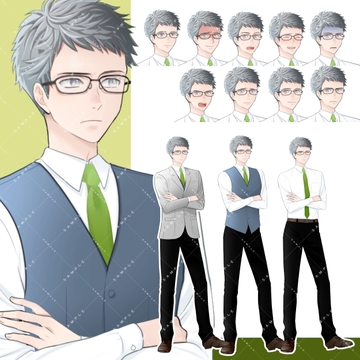 【商用利用一部可】成人男性 灰色の髪(スーツセット) [アルファsubu]