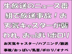 生放送のニュース番組で放送事故！お天気キャスターが襲われ、おっぱいポロリ [CMNFリアリズム]
