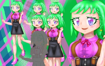 立ち絵素材18ジャンパースカート緑髪ショートヘアの女の子 [イレイザー]