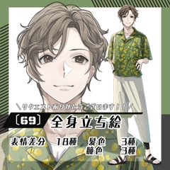 【立ち絵素材69】アロハシャツ男性(全身・髪色差分あり) [素材屋まるお]