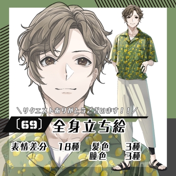 【立ち絵素材69】アロハシャツ男性(全身・髪色差分あり) [素材屋まるお]