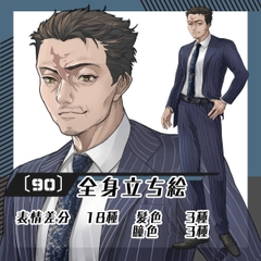 【立ち絵素材90】額に傷のあるスーツ中年男性(全身・髪色差分あり) [素材屋まるお]