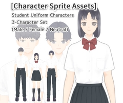 [Standing Pose Assets] 3 Student Characters Set (Male / Female / Neutral) [as工房]