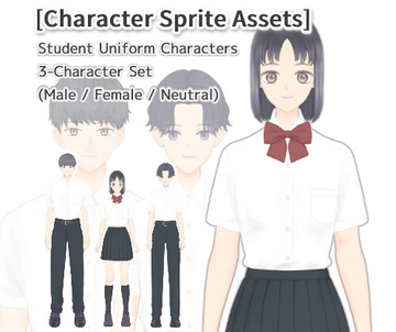[Standing Pose Assets] 3 Student Characters Set (Male / Female / Neutral) [as工房]