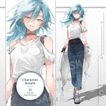 水色髪の女性(表情20種) [立ち絵屋 らっこ]