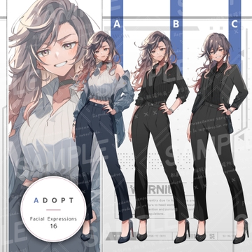 グラデーションヘアの女性(表情16種/髪型2種セット) [立ち絵屋 らっこ]