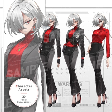 銀髪+片目の女性(表情20種/差分アクセサリーセット) [立ち絵屋 らっこ]