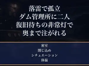 落雷で送電が止まり孤立した山間のダム管理所で無口な管理技師と二人きり復旧を待つ一晩を非常灯の下で身を寄せ合い朝まで注がれた取材ライターの話