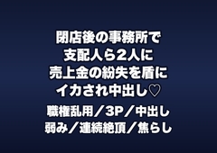 閉店後のレストランの事務所で総支配人ら2人に「売上金の紛失を揉み消す条件」と応接椅子でイカされ続け中出しされるホール係の話♡♡♡ [桜花文庫]
