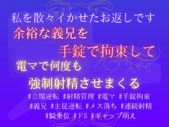 私を散々イかせたお返しです。余裕な義兄を手錠で拘束して、電マで何度も強○射精させまくる [あやかいちご]