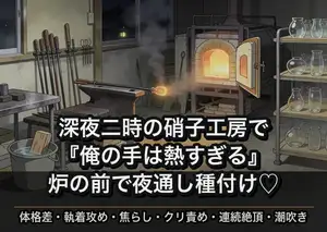 深夜二時のガラス工房に残された私が炉の前で職人の大男に『俺の手は熱すぎる』と怖がられて自分から誘い夜が明けるまで何度も種付けされた話