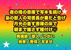 夜の塔の書庫で一年ぶん写本を続けていた私に梟の獣人の司書長が番だと告げ月光の差す書庫の床で朝まで一度も離さず種付けした話 [ドンブリ庫]