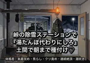 雪の峠の除雪ステーションで夜勤を共にする強面の運転手に『湯たんぽ代わりにしろ』と抱え込まれ詰所の土間で朝まで蕩かされて種付けされた話