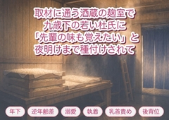 取材に通う酒蔵の麹室で九歳下の若い杜氏に「先輩の味も覚えたいんです」と湯気のなか背後から抱かれ夜明けまで種付けを繰り返された年上ライターの話♡♡♡ [淫ターホン]