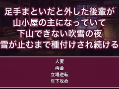 足手まといだと外した後輩が山小屋の主になり下山できない夜に頼れるのは俺だけだと言われ夫の元に帰れないまま雪が止むまで奥に種付けされ続ける人妻の話♡♡♡ [蜜と再会]