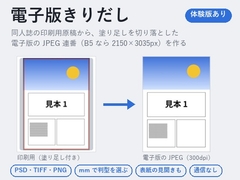 【同人誌の電子版】印刷用の原稿から塗り足しを切り落とし、DLsite 用の JPEG 連番を作る「電子版きりだし」 [夜なべ工房]