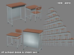 Japanimation taste low-poly school desk & chair set [PanzerFront]