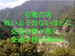 谷底の店  救いようのないほどに交通の便が悪く、交通手段は車のみ