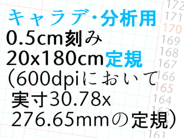 キャラデ・分析用 0.5cm刻み 20x180cm定規(600dpiにおいて実寸30.78x276.65mmの定規) [niotangu]