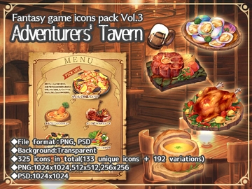 Fantasy game icons pack Vol.3: Adventurers' Tavern [森の奥の隠れ里]