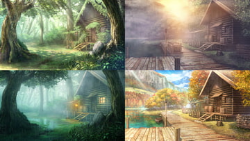 BG_川のほとりのログハウスと賢者の隠れ家_ver1.5 [BGスポット]