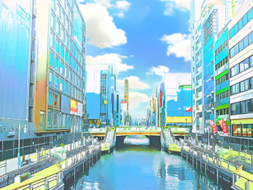 道頓堀【背景素材_夕方差分+空くり抜きセット】 [Re;creating_world]