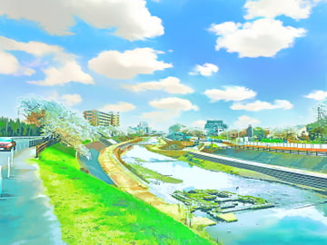 河川敷【背景素材_夕方差分+空くり抜きセット】 [Re;creating_world]